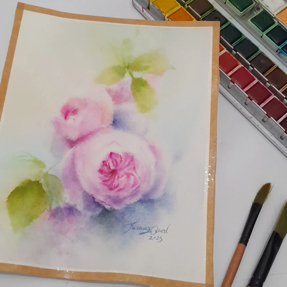 نقاشی آبرنگ گل رز